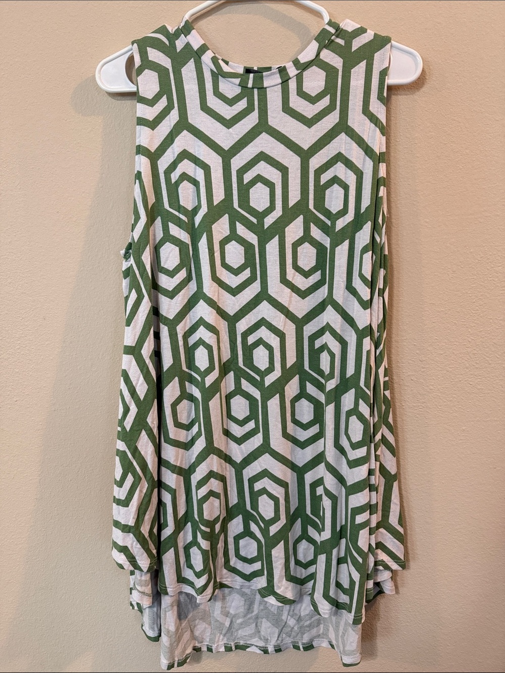 Lane Bryant Green and White Geometric Tank